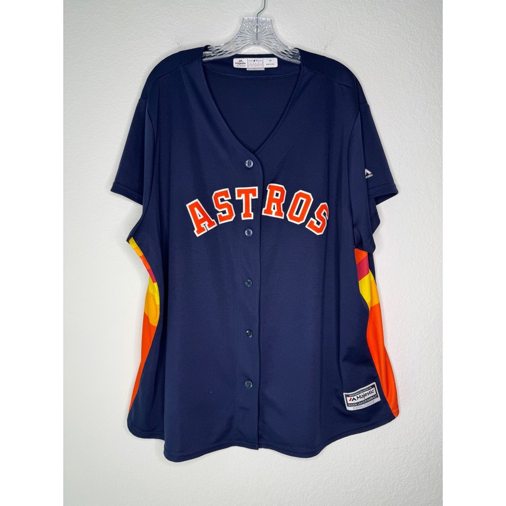 Majestic Houston Astros Jersey Navy Blue Rainbow Side Cool Base Women's Size 2X